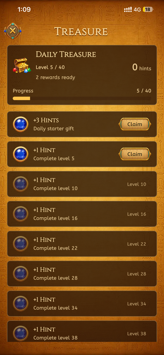 Egypt Tile Daily Treasure and Progression System